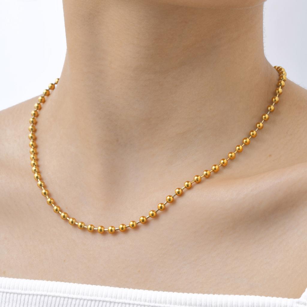 Модные Аксессуары Нержавеющая Сталь Бусины Цепочка Ожерелье 18K Золото Вакуумное Покрытие 2102