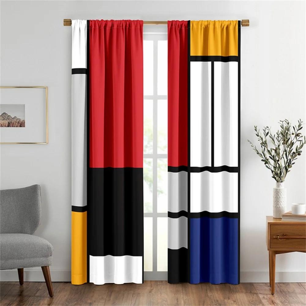 2 шт. абстрактные геометрические полосы прямоугольники красные черные современные светофильтрующие шторы для гостиной спальни оконная драпировка декор