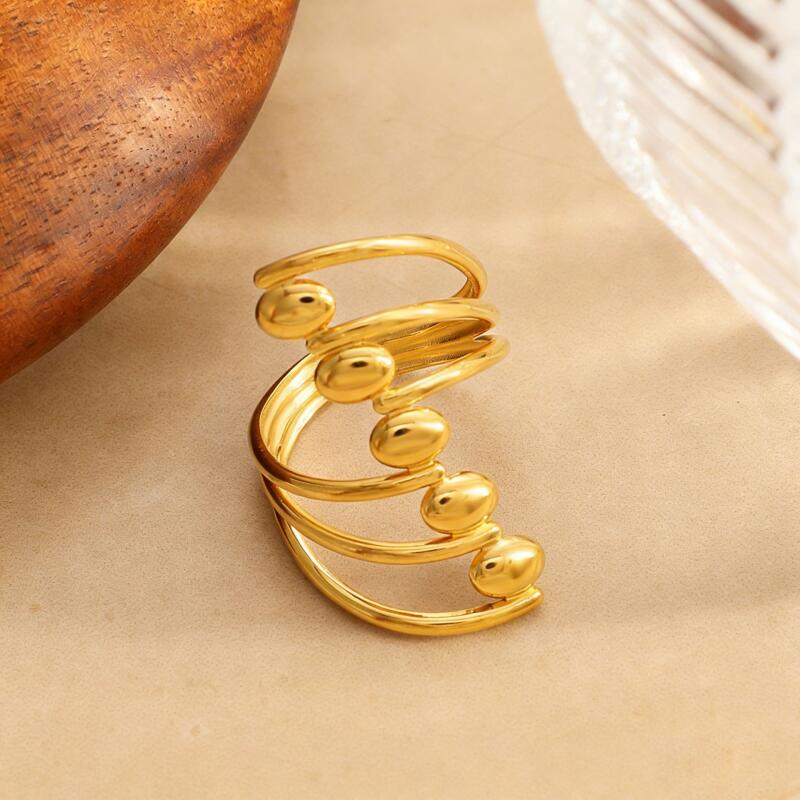 Геометрические Многослойные Кольца-Линии из Нержавеющей Стали для Женщин Мужчин Персонализированные Полые Кольца с Широким Отверстием Банкетные Ювелирные Аксессуары