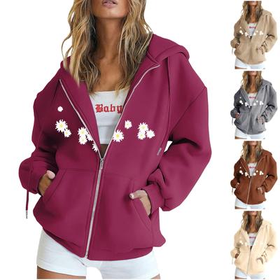 Женская мода Свободная повседневная куртка-свитер с капюшоном и длинным рукавом с принтом