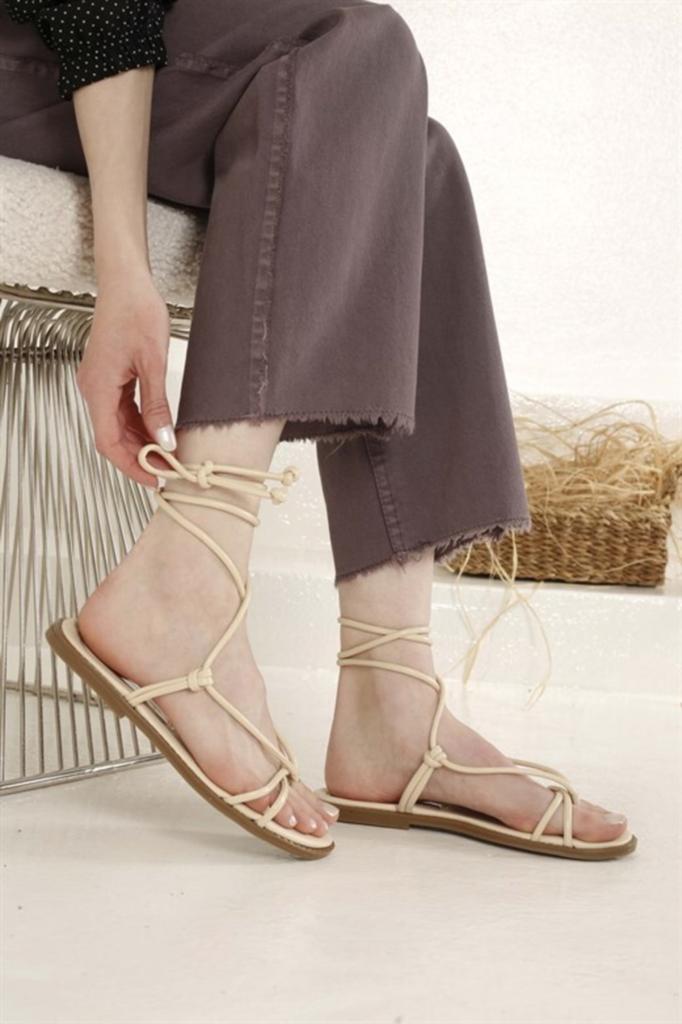 Женские повседневные сандалии, шлепанцы, сандалии кремовой кожи