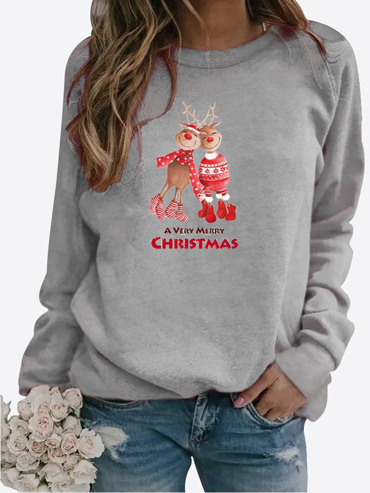 Весенне-осенний женский свитер с рождественской тематикой, утолщенный повседневный свитер с круглым вырезом и длинными рукавами, топ больших размеров
