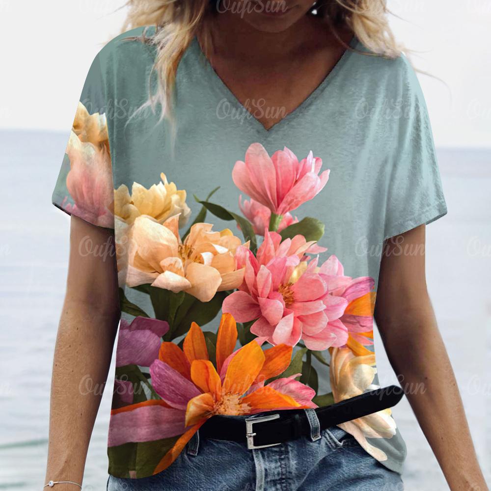 2024 Верхняя женская футболка с цветочным принтом, женская футболка большого размера, летняя женская одежда, дешевая женская рубашка с коротким рукавом, модная