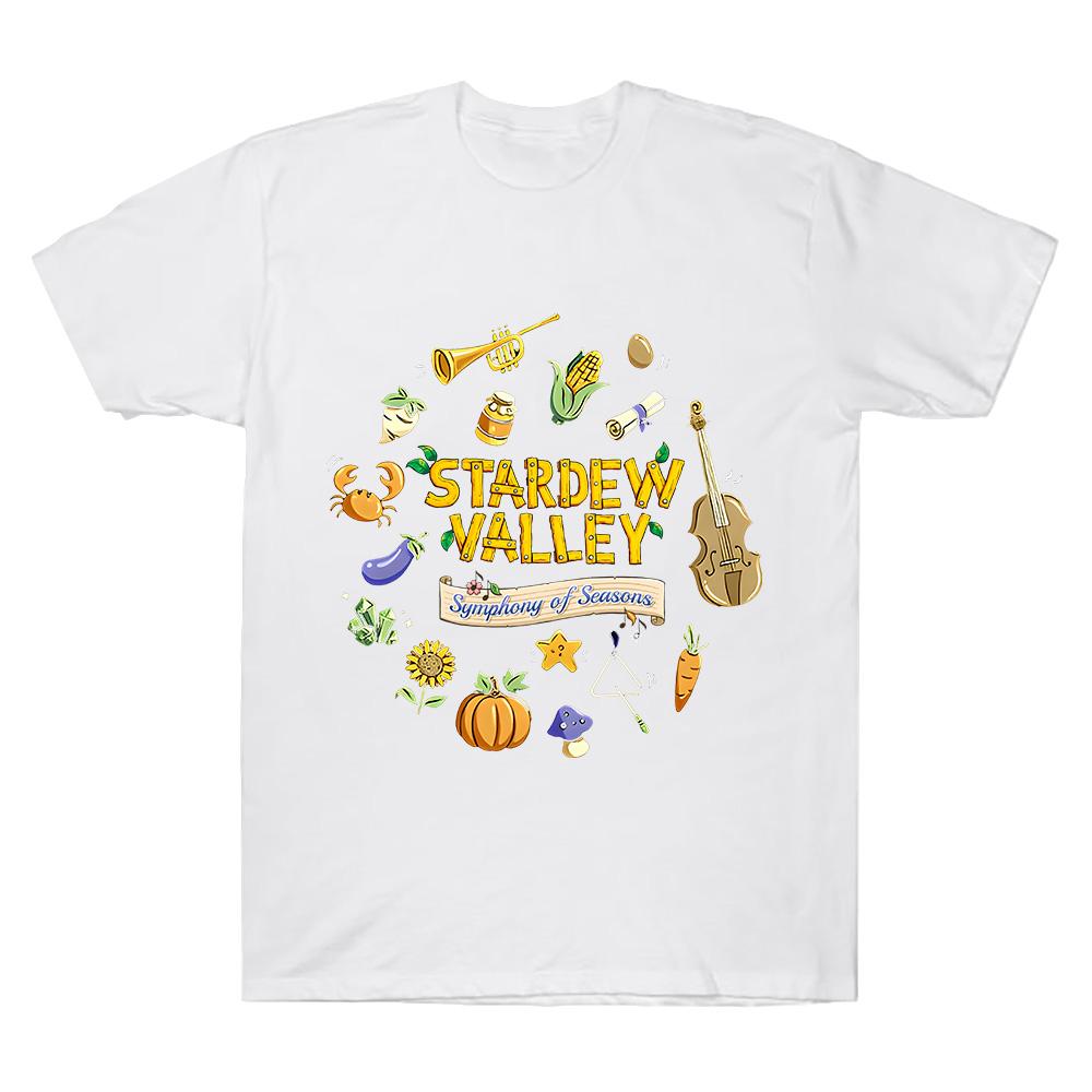 Футболка с туром «Симфония времен года» Футболка Stardew Valley Любителю игр Хлопок Короткий рукав Футболка Женская Мужская Хлопковая одежда Удобный топ