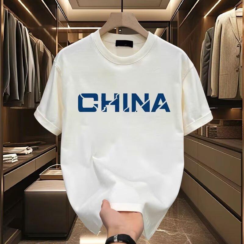 Summer Round Neck Cotton Printed T-Shirt Casual Trendy Brand Men'S Short-Sleeved T-Shirt Heavy