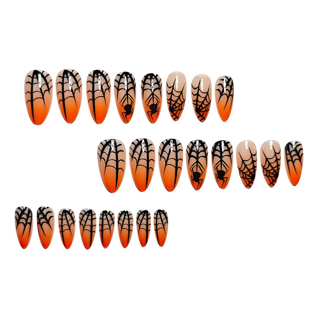 24PCS Halloween Orange Long Pointed False Nails Ultra-flexible Long Lasting Fake Nails for Hot Girl Dress Matching