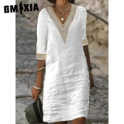 Женские модные повседневные однотонные узкие платья с рукавами 1/2 и v-образным вырезом