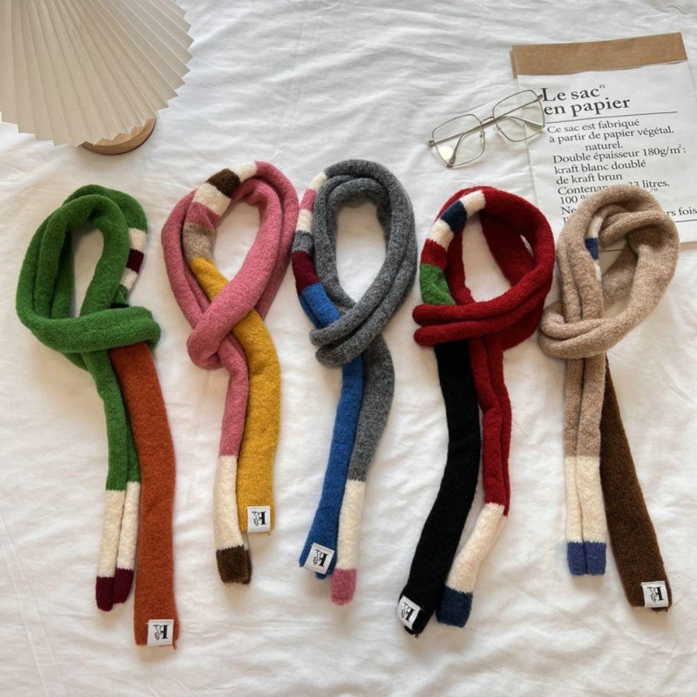 Striped Color Matching Sausage Thin Scarf Thin And Narrow Women's Long Scarves Daily Wear