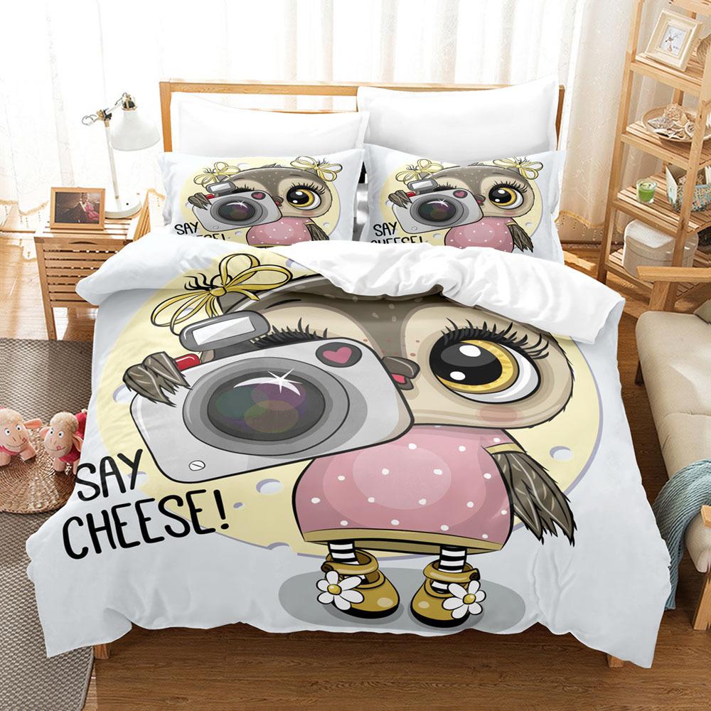 Комплект пододеяльника Сова Размер Кинг Квин Смешной Мультяшный Мягкий Декоративный Детский Детский Полиэстер Покрывало Чехол для Кровати Для Детей Мальчиков Девочек