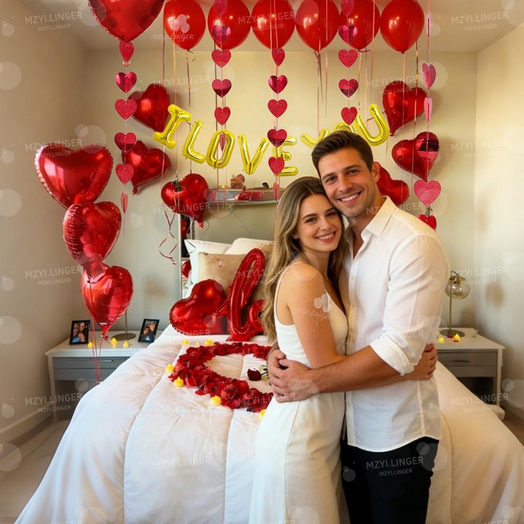 Золотой набор шаров с буквами ILOVEYOU, подвеска-сердце, красный шар-сердце для Дня святого Валентина, предложения, свадьбы, дня рождения