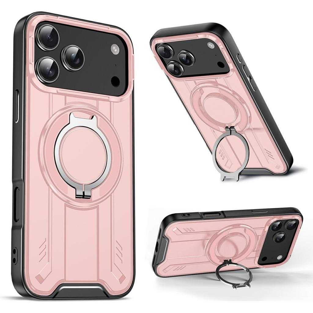 For iPhone 17 Pro Max Case Compatible with MagSafe Rotating Ring Kickstand PC + TPU Shockproof Phone Cover