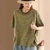 Новый стиль литературной ретро женской футболки с короткими рукавами летом свободный пуловер полосатый универсальный повседневный топ, закрывающий живот