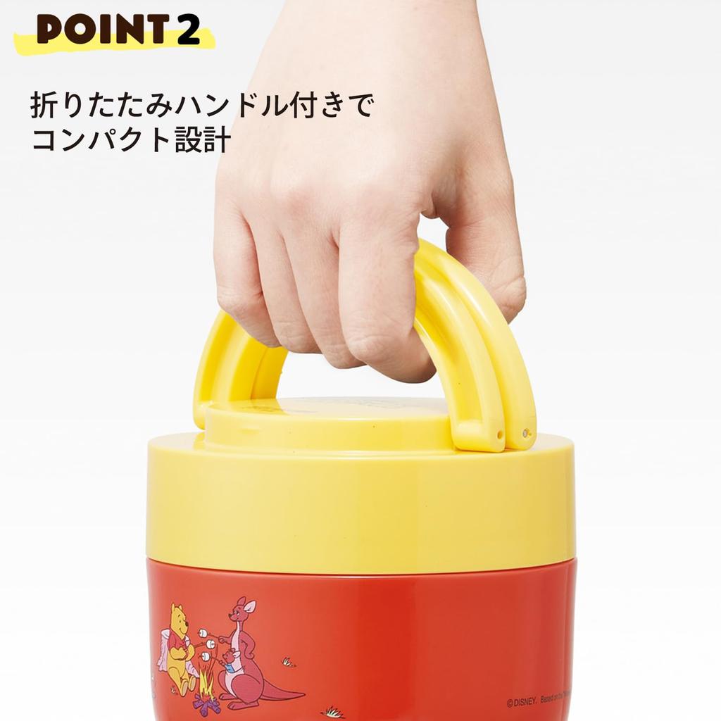 Skater Изолированный ланч-бокс, Форма миски для риса, 540 мл, Женский, Двухъярусный, со складной ручкой, Дизайн Disney Ретро Винни Пух, LDNO6AG-A