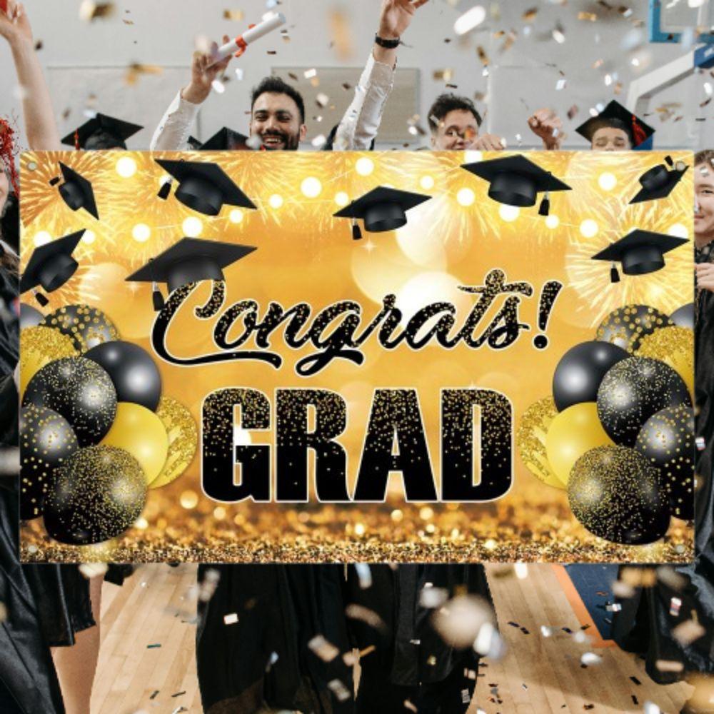 Bachelor Hat Graduation Photography Backdrop Black Gold Glitter Poster Background Photo Booth