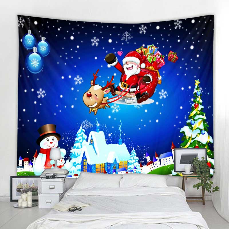 Santa Claus Christmas Tree Print Tapestry Christmas Home Decor Polyester Tapestry Room Wall Decor Backdrop Fabric Tapiz Navideño