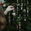 Christmas Tree Crystal Decoration Iridescent Clear Acrylic Snowflake Hanging Ornaments with Drop Pendants for Xmas Tree Winter Party Decoration
