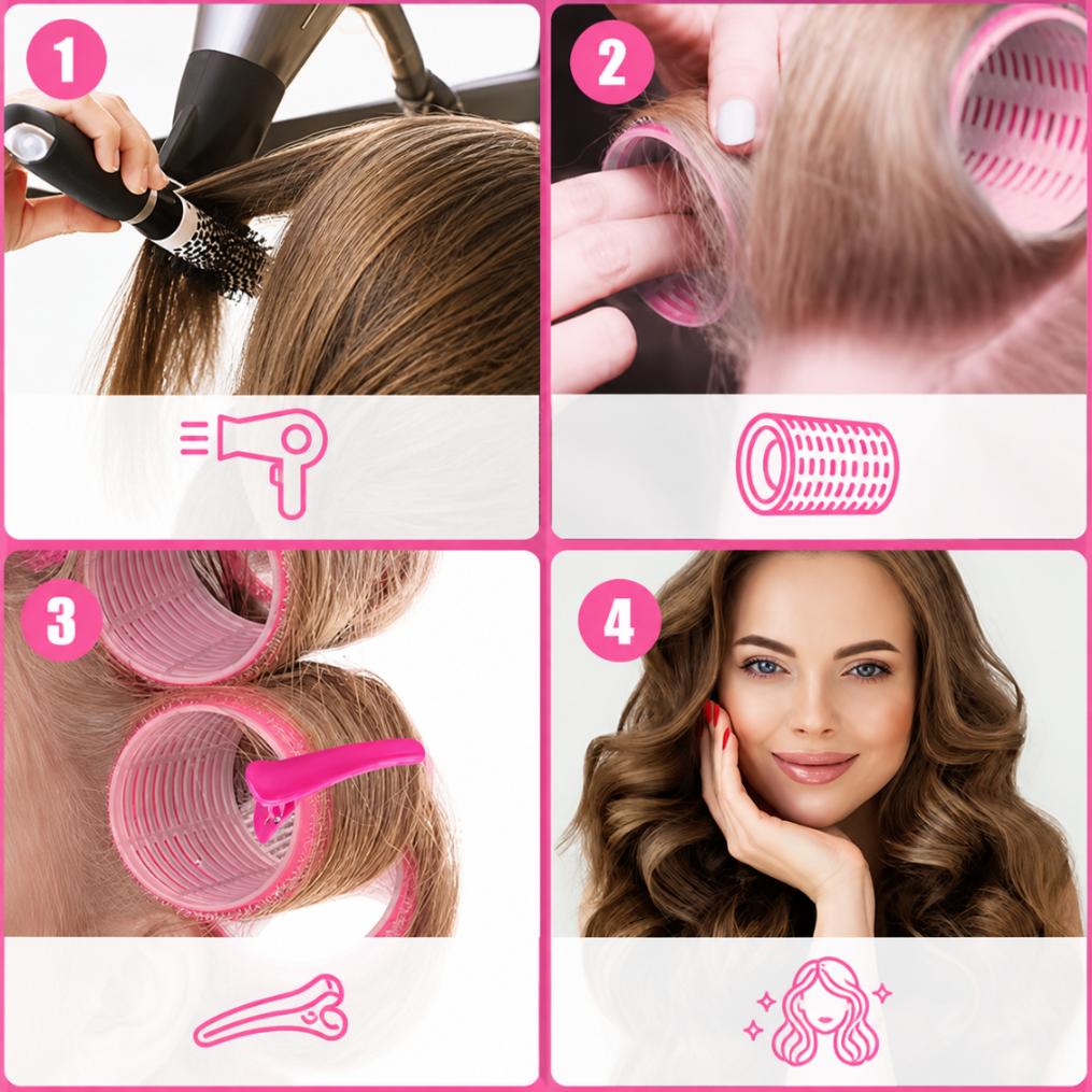 Hair Accessories Set: Rollers, Combs, Hair Clips, 32 Pieces