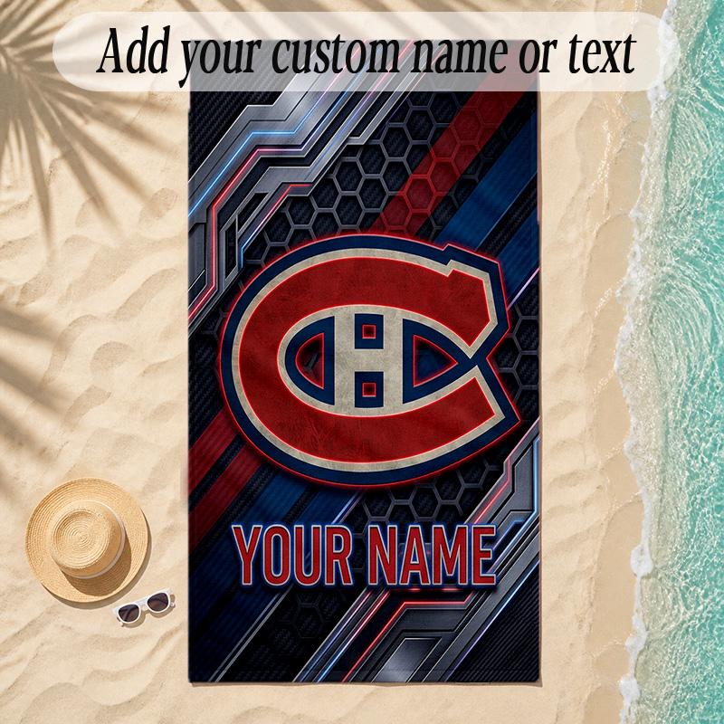 Пляжное полотенце Montreal Canadiens с индивидуальным именем и текстом, персонализированное, мягкое, для пляжа, бассейна, дома, декор, подарок