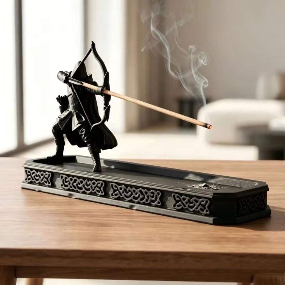 3D Printed Archer Figurine Stick Incense Holder Chinese Style Long Ash Catcher Incense Tray Office