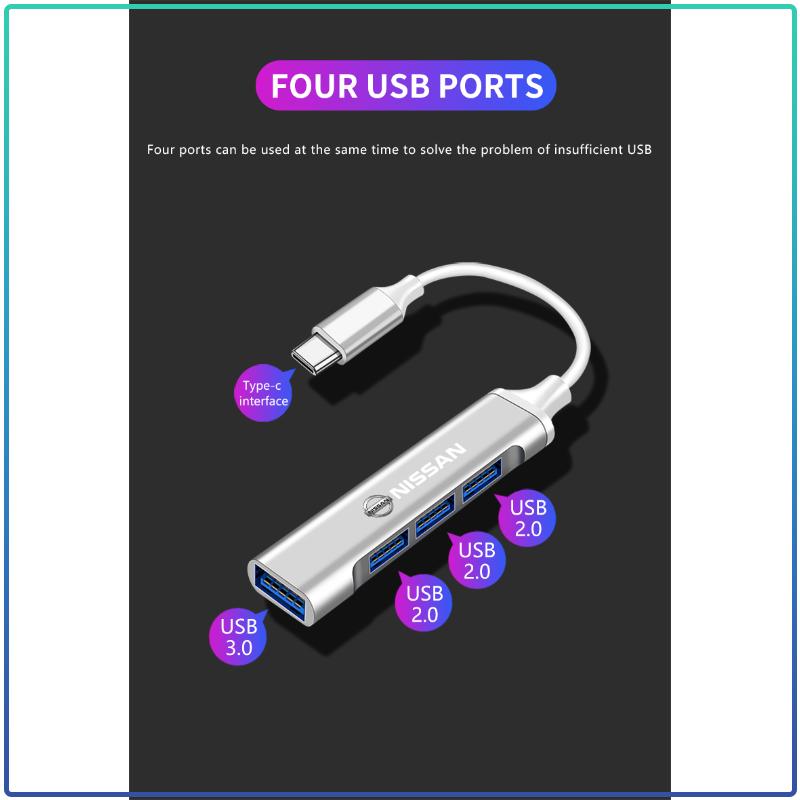 1 шт. Адаптер-разветвитель USB Type-C на USB, Многопортовый концентратор, Автоаксессуары Для Nissan Nismo Qashqai j11 Juke GTR X-Trail Patrol Micra Navara Tiida Murano