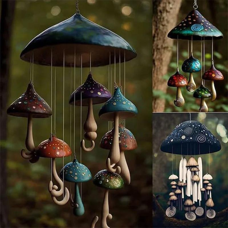 Mushroom Campanula Handmade Art Resin Mushroom Wind Chime Colorful Mushrooms For Outdoor Indoor Decor Patio Balcony Garden