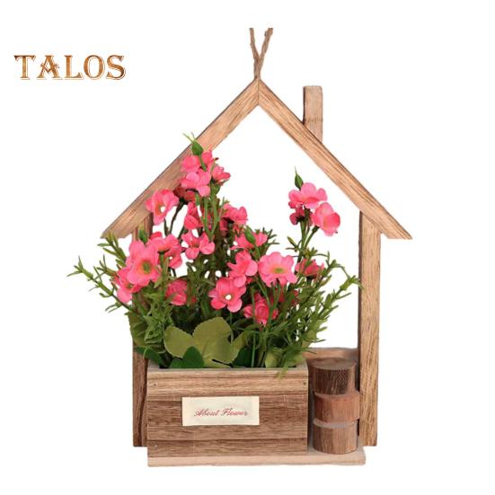 Деревянное настенное кашпо с искусственными цветами, искусственные цветы в горшках, домашний декор для стен, искусственные растения в горшках для сада, патио, гостиной, спальни, украшения