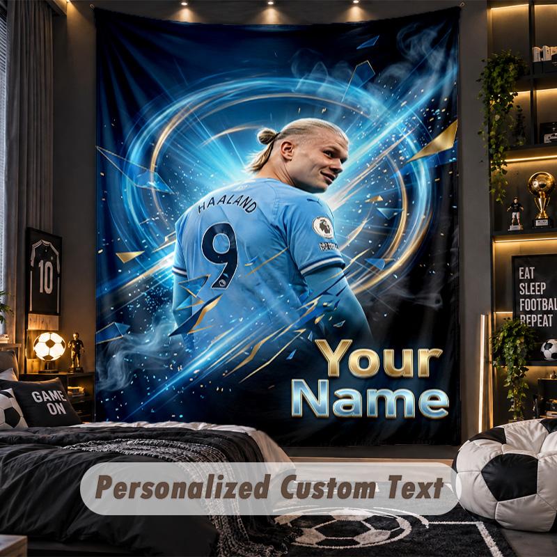 TapestryErling Haaland Custom Name Text Personalized Wall Hanging Tapestry Home Wall Decor