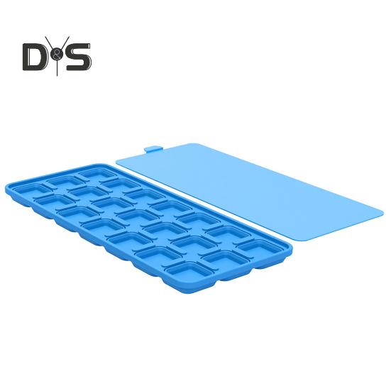 Силиконовый лоток для льда с крышкой, 21 большой кубик, легко снимаемая складная форма для льда, гибкая форма для заморозки для хранения и укладки