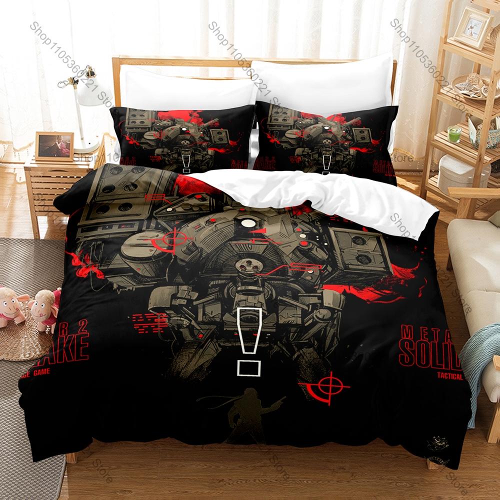 Metal Gear Solid Solid Snake Duvet Cover + 2 Pillowcases Camo Solid Snake Tactical Graphic 3Pcs Zipper Quilt Cover Retro Stealth