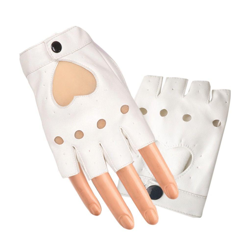 Women Men Dance Mittens Heart Mittens Five Finger Gloves PU Leather Gloves Ladys Driving Dress