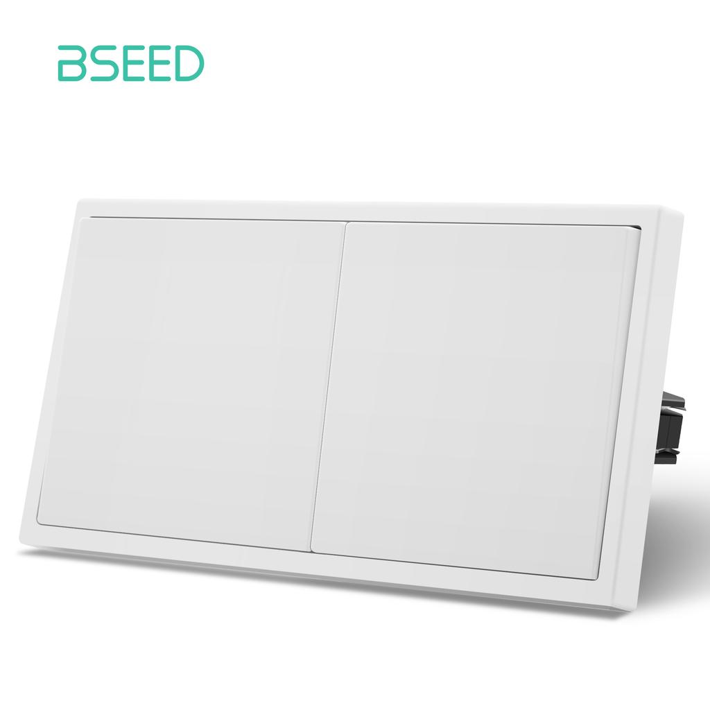 BSEED EU Large Button Wall Switches 1/2Gang 1Way Wall Power Sockets Dual USB Phone Charge Port 5V White Home E-Series