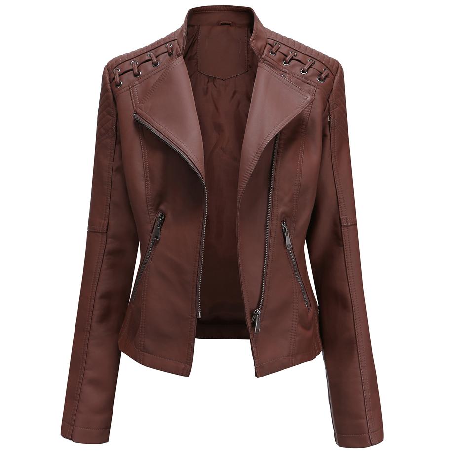 Женская стильная куртка из искусственной кожи Классический PU Moto Biker Fashion Zip Up Повседневное короткое пальто Тонкая верхняя одежда со шнуровкой в стиле ретро S-4XL Plus Size