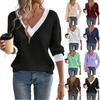 Женская мода больших размеров Повседневная цветная трикотажная футболка с V-образным вырезом и длинными рукавами