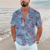 TEMU European and American popular Flamingo series 1D printing summer casual lapel button-down shirt short sleeve