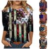 Women's Fashion Casual Three Quarter Sleeve Independence Day Print Round Neck Pullover Top Blouse