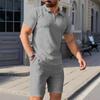 Мужской спортивный повседневный костюм летний вязаный с короткими рукавами шорты костюм-двойка мужская футболка с лацканами