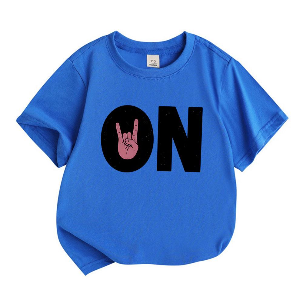 Kids Boys Girls 100% Cotton Crew Neck Short Sleeve T-Shirt, Funny Rock Hand Sign ON Pattern Casual Soft Tees for Daily Wear Hip Hop Music Themed Tops