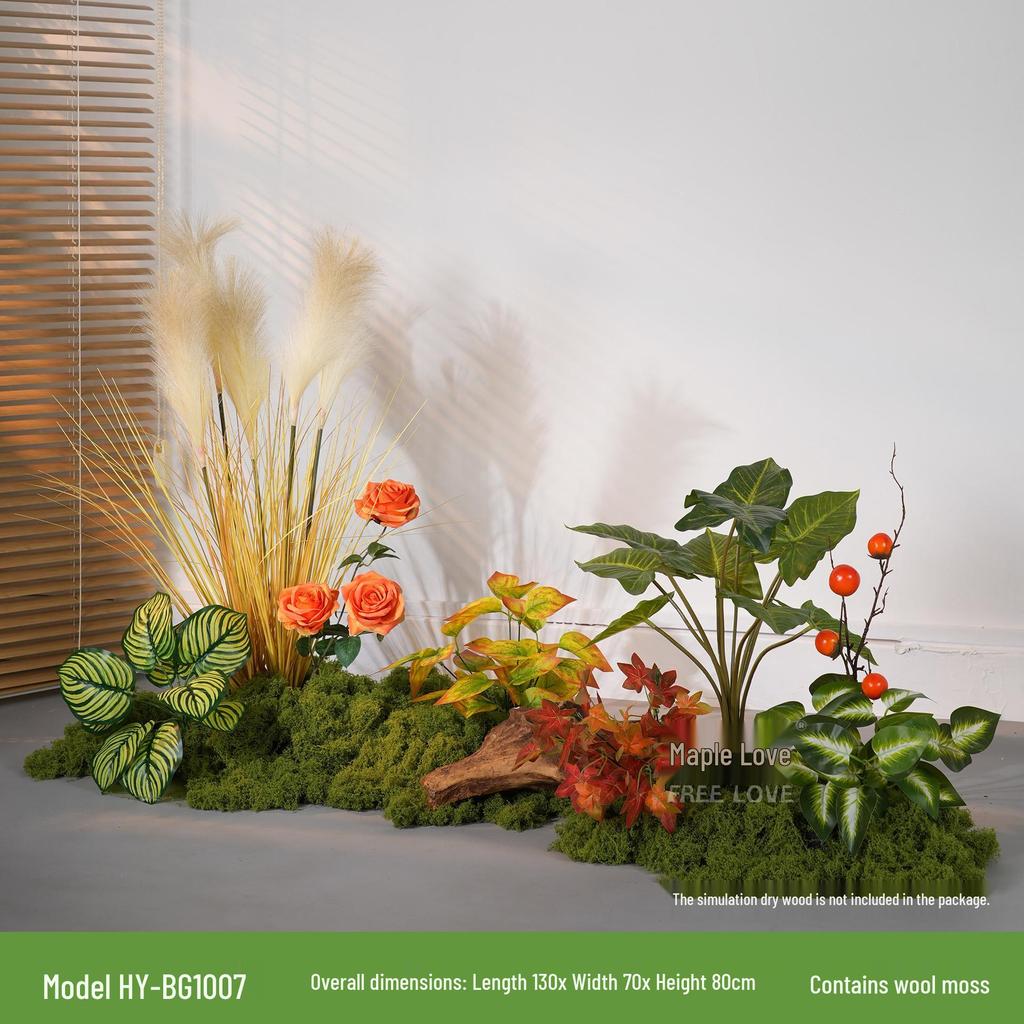 Luxury Faux Green Plant and Flower Decor - Indoor Moss and Grass Clusters for Elegant Landscaping.