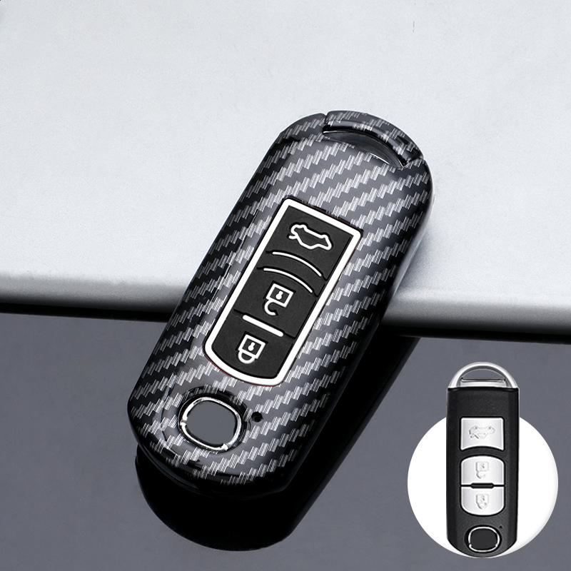 Carbon Fiber Silicon Car Key Cover Case For Mazda 3 Alexa Cx4 Cx5 Cx8   Auto Remote Smart Protective Shell Accessories