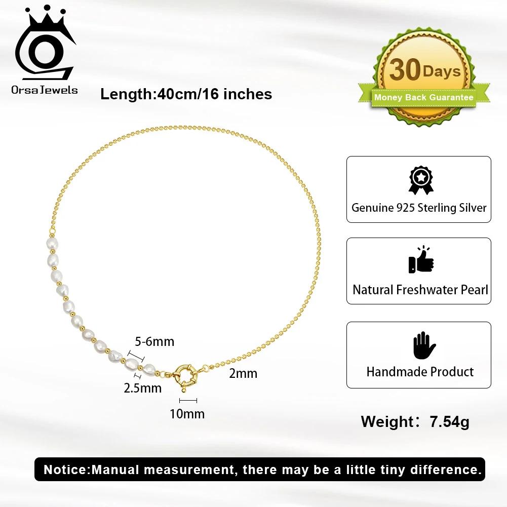ORSA JEWELS Серебряная цепочка S925 с половиной жемчуга, чокер для женщин, украшение, для танцевальной вечеринки, свидания, свадьбы, отпуска, GPN92