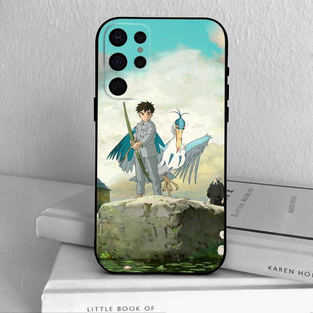 Чехол для телефона с аниме «Мальчик и цапля» для Samsung S25,24,23,22,30,21,10,9,Ultra,Plus,Lite,FE,4,5 G Мягкий черный чехол