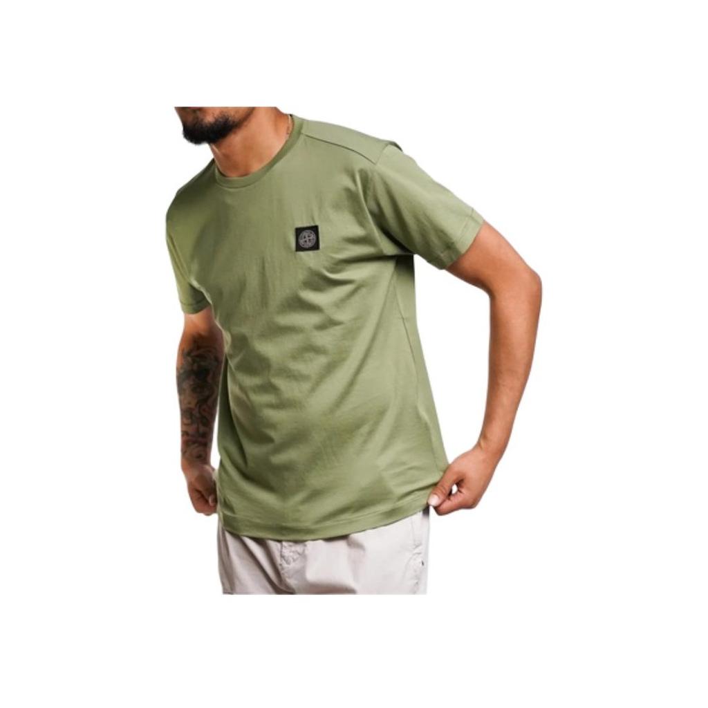 STONE ISLAND Футболка с логотипом цвета шалфея Мужские топы Зеленый 101524113-V0055