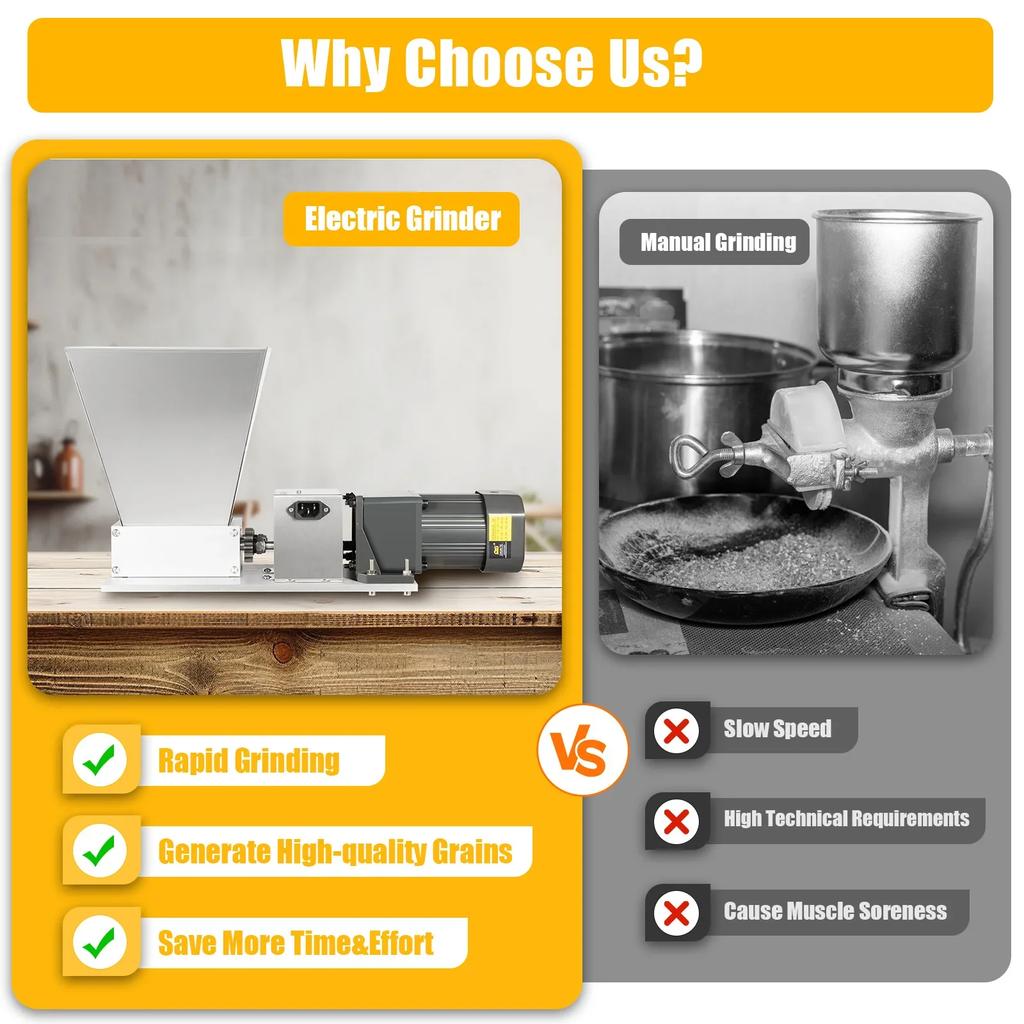 Высококачественная домашняя кофемолка с рифленой ручкой из нержавеющей стали, электрическая мельница для зерна и ячменя для пивоварен и ферм