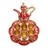 Turkish Coffee Pot Cup Set Vintage Exquisite Elegant Metal Tea Pot Set with 6 Cups for Tea Table