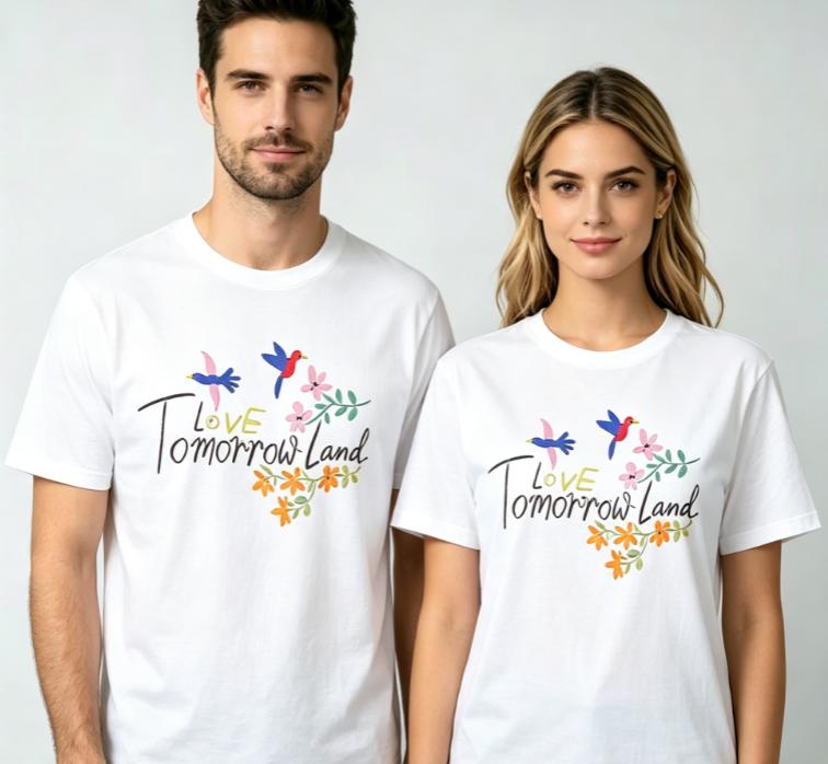 2026 New Unisex Black Crew Neck Tshirt Love Tomorrowland Colorful Birds Floral Front Print Edm Festival Oversized Cotton Tee