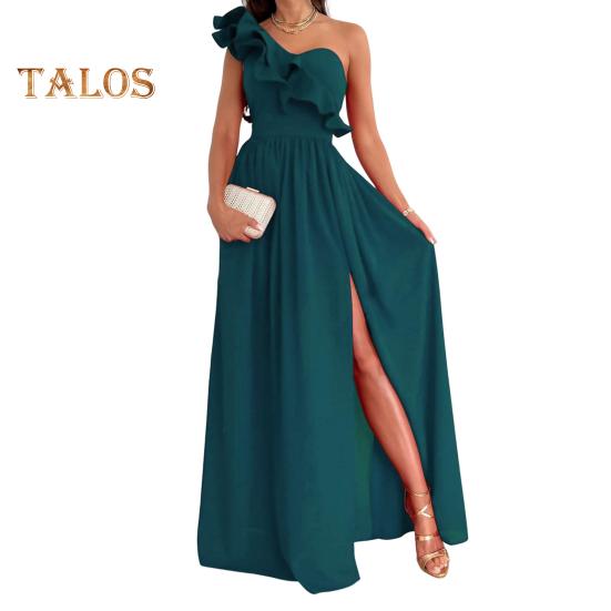 Женское вечернее платье на одно плечо с рюшами и плиссировкой с высокой талией, однотонное трапециевидное платье без рукавов с большим подолом для выпускного вечера, коктейльное платье макси, бальное платье