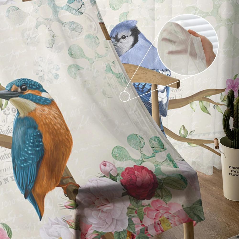 Vintage Flowers And Birds Tulle Drapes ideal ideal for Living Room Bedroom Decoration Transparent Chiffon Translucent Voile Window Curtain
