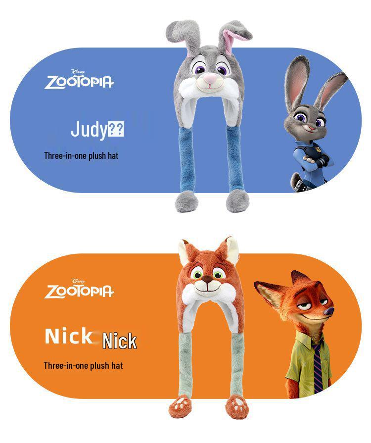 Zootopia Disney Plush Hat with Movable Ears - Judy & Nick Winter Edition.