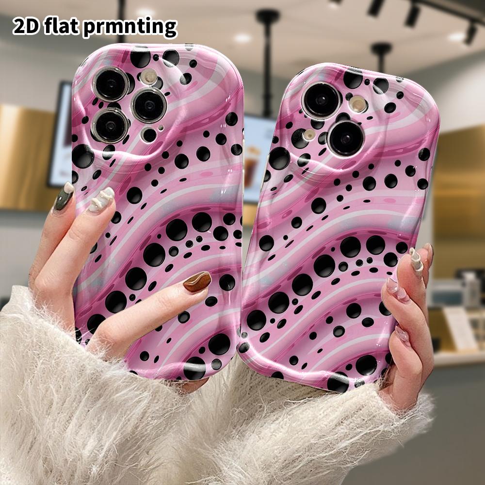 Phone case: 2D flat design, fits iPhone 12 to 18 Pro, phone accessory, pink and black polka dot liquid pattern, perfect for Halloween and Christmas gi