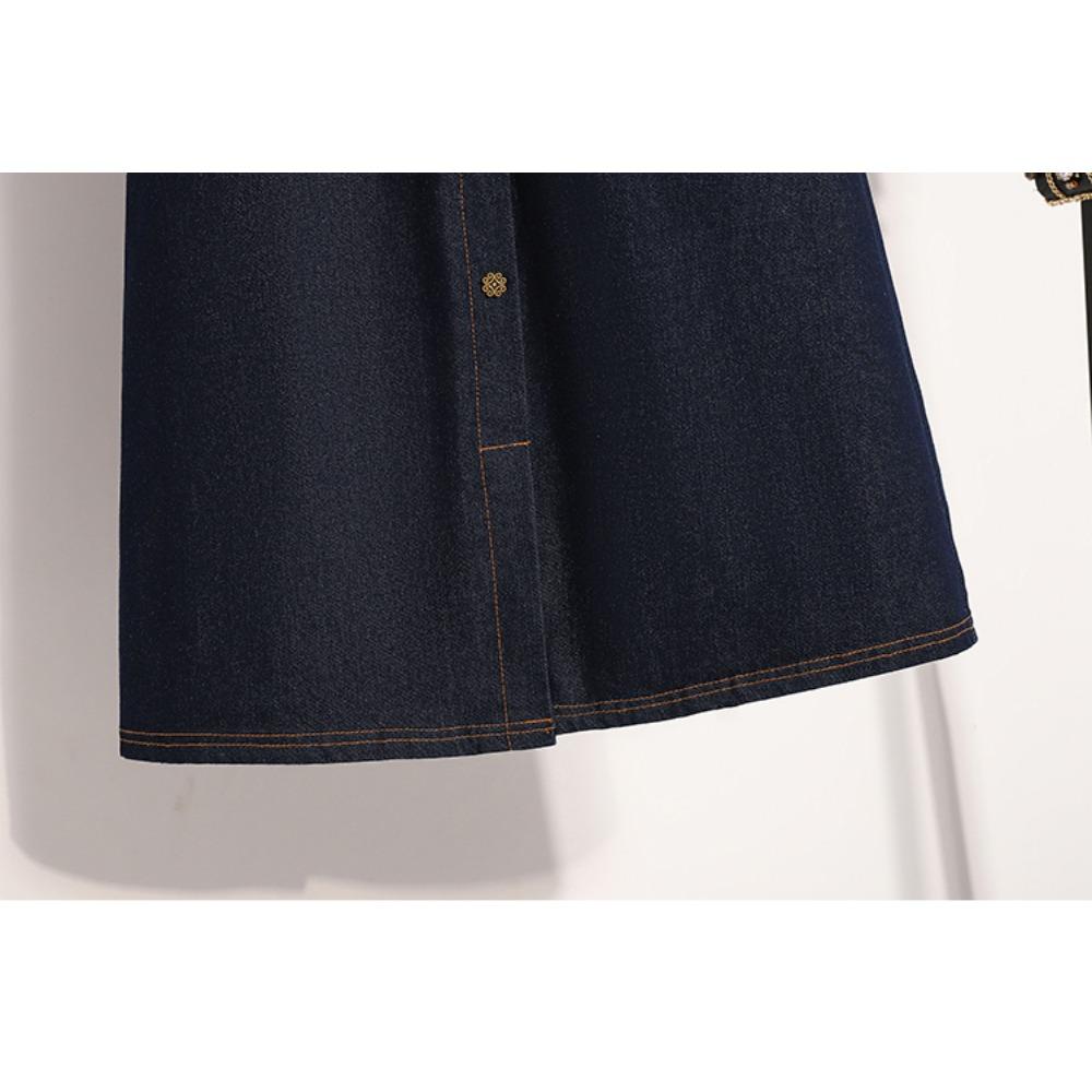 DIMANAF 2025 Эластичные джинсовые юбки больших размеров Женские А-силуэта Модная свободная юбка с высокой талией Винтажная макси